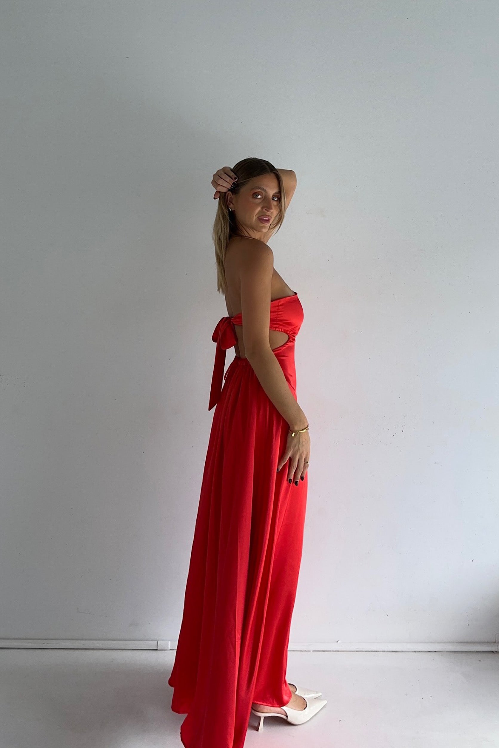 luna red dress LUNA MIDI DRESS - RED